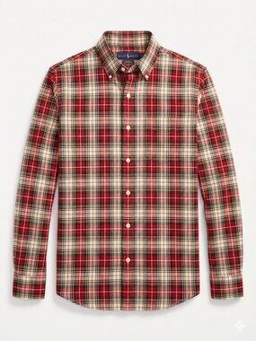 🔴Ralph Lauren White/Red Classic Vintage Slim Stewart Tartan Plaid Shirt - Small